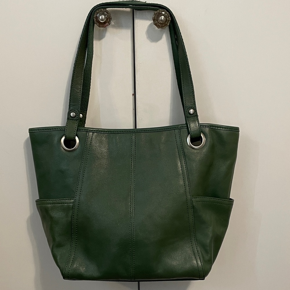 Fossil Green Leather Tote Bag